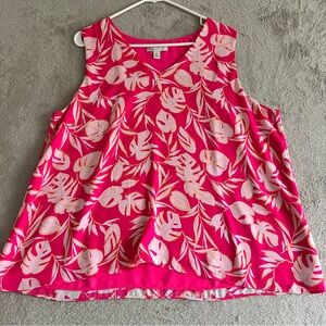 Cato‎ Tank Top Women's XL Leaf Print Lined V-Neck Sleeveless Everyday Pink White